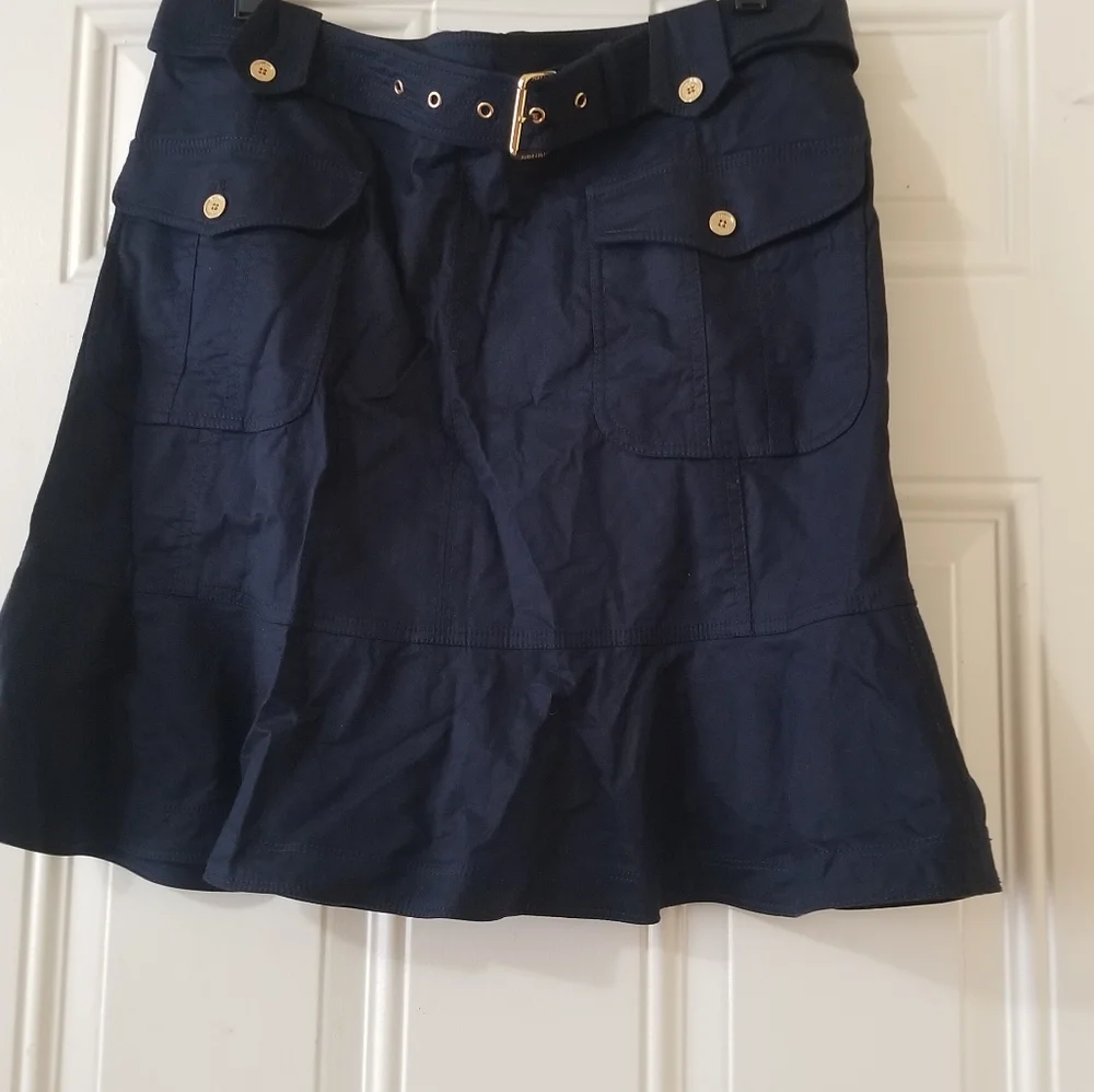 Tory Burch Navy Blue Ruffle Hem Cargo Skirt Size 12 - Picture 10 of 16